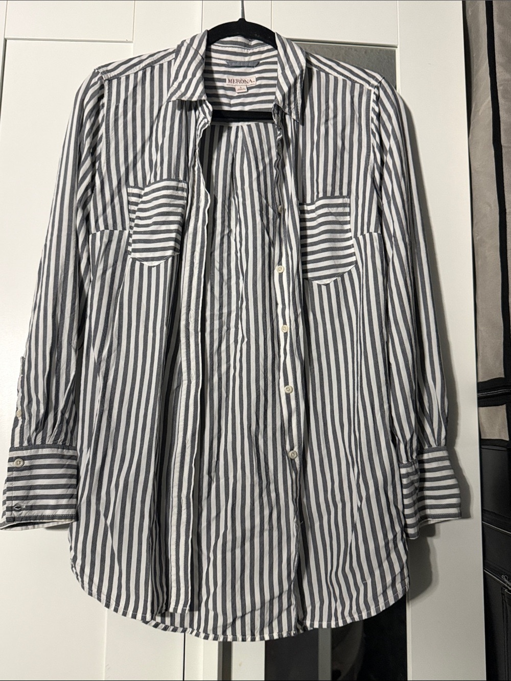 Merona Men's Vertical Stripe Button-Down Shirt in Navy & White